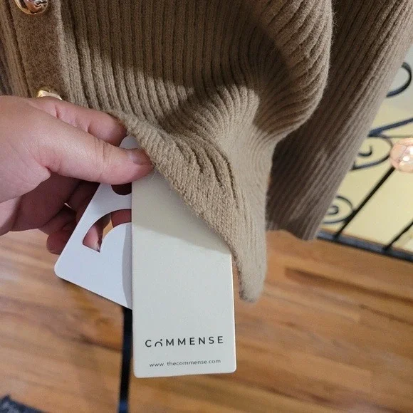 Commense Ribbed Knit Cardigan Gold Button Down Neutral Minimalist Sweater Size S - Picture 4 of 10